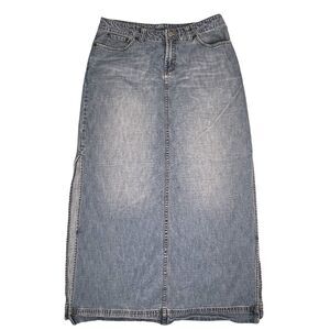 Vintage Y2k BKE Denim Maxi Skirt MANHATTAN Size 32 Womens Western BUCKLE